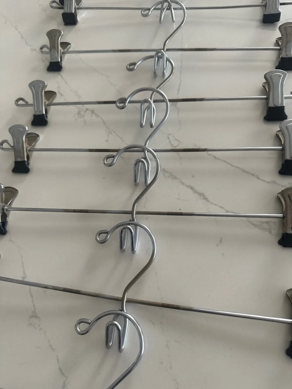Set of 8 Metal Skirt/Pant Hangers with Clips - Silver - Picture 4 of 13